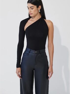 Asymmetric One-Shoulder Black Long-Sleeve Top NWT